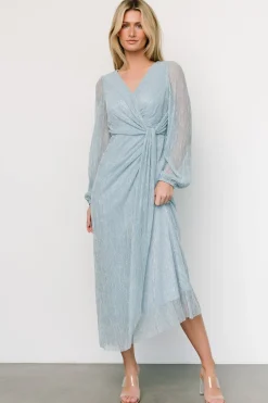 Baltic Born Devlyn Pleated Dress | Dusty Blue Shimmer