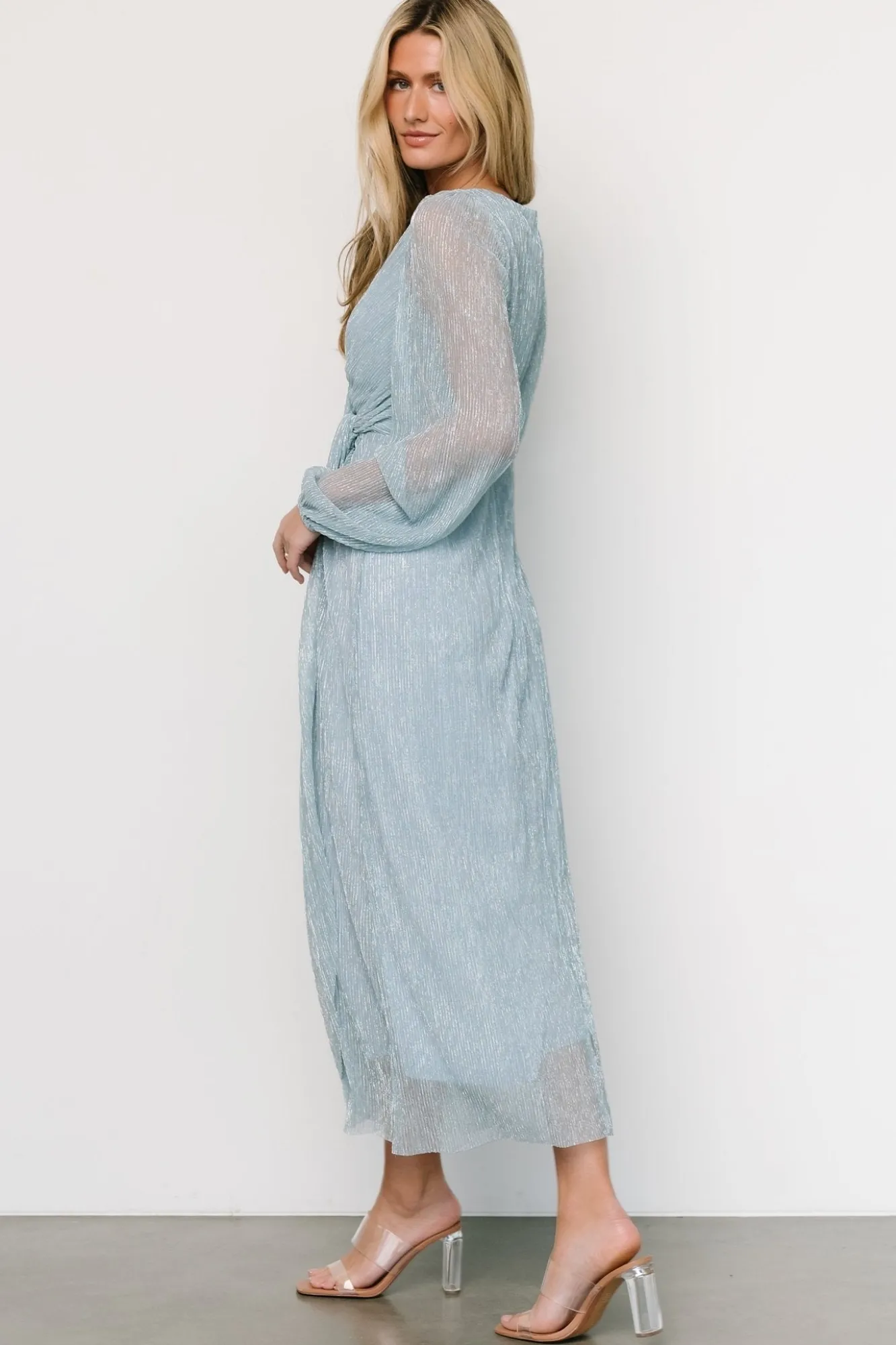 Baltic Born Devlyn Pleated Dress | Dusty Blue Shimmer