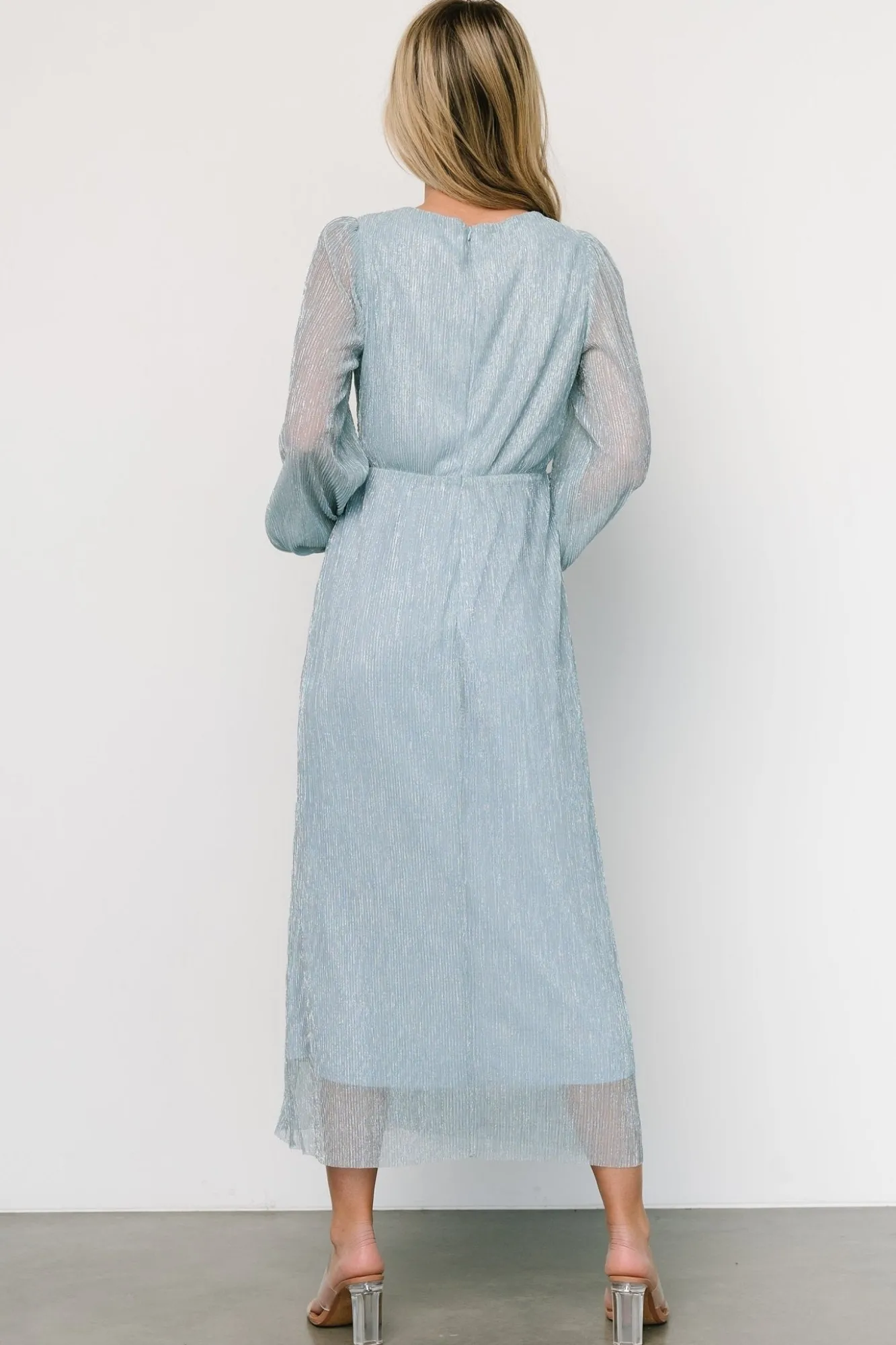 Baltic Born Devlyn Pleated Dress | Dusty Blue Shimmer