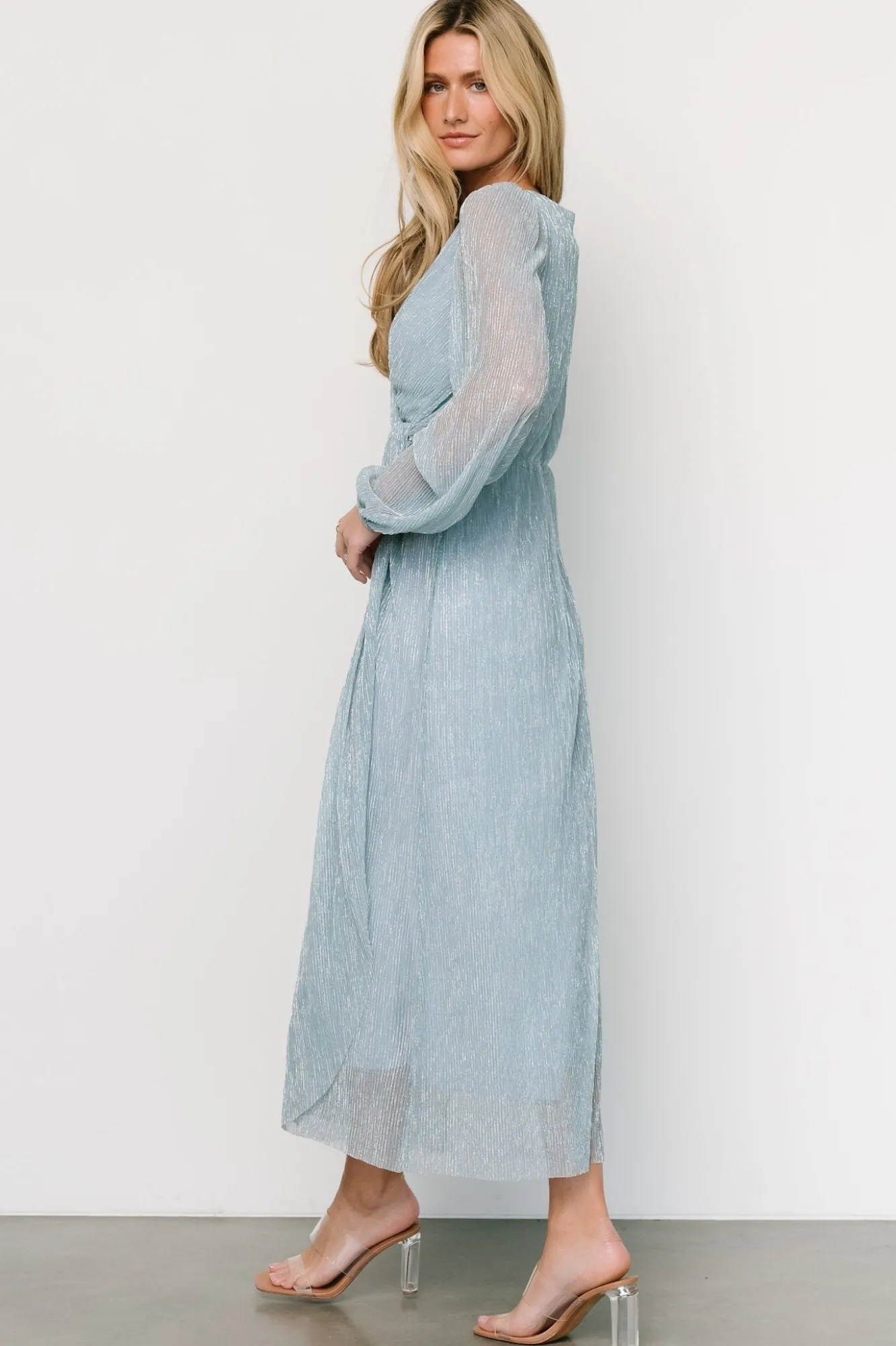 Baltic Born Devlyn Pleated Dress | Dusty Blue Shimmer