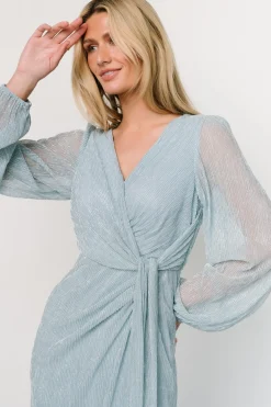 Baltic Born Devlyn Pleated Dress | Dusty Blue Shimmer