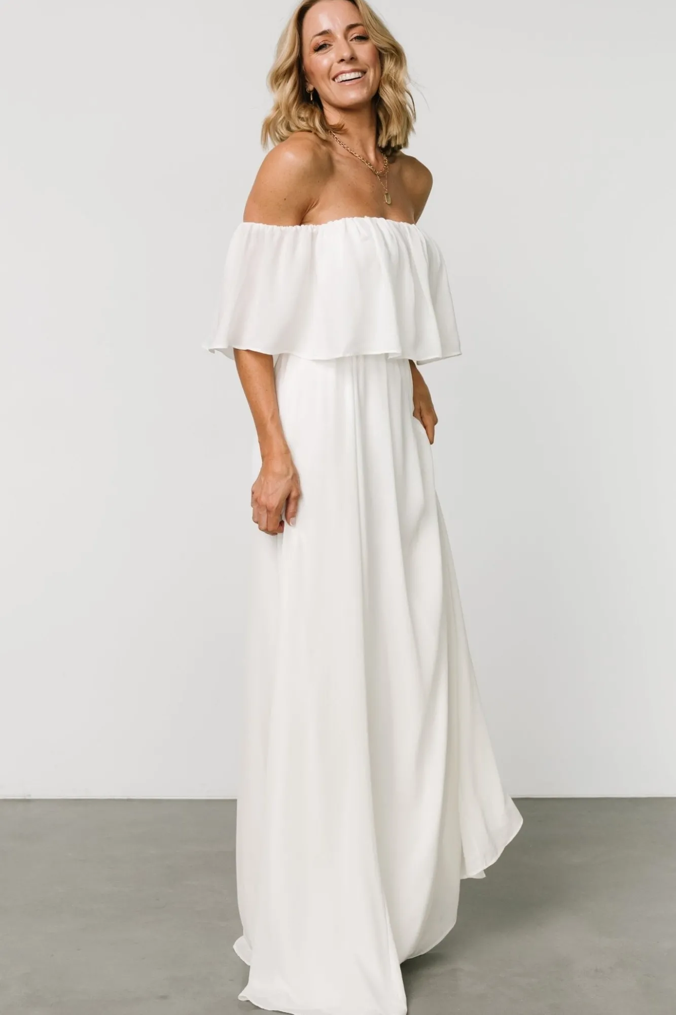 Baltic Born Diana Off Shoulder Maxi Dress | Off White