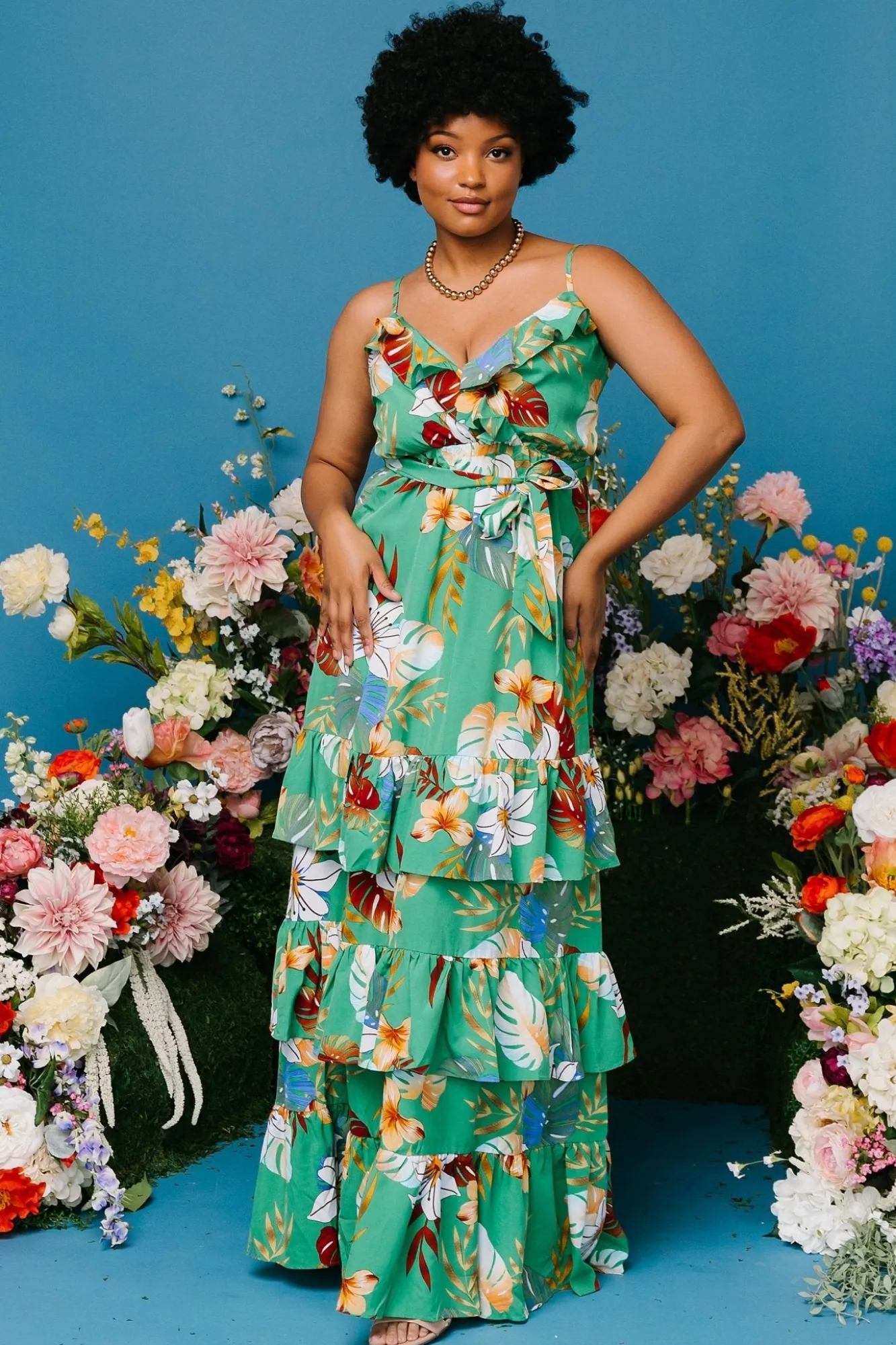 Baltic Born Dolores Ruffle Maxi Dress | Green Multi