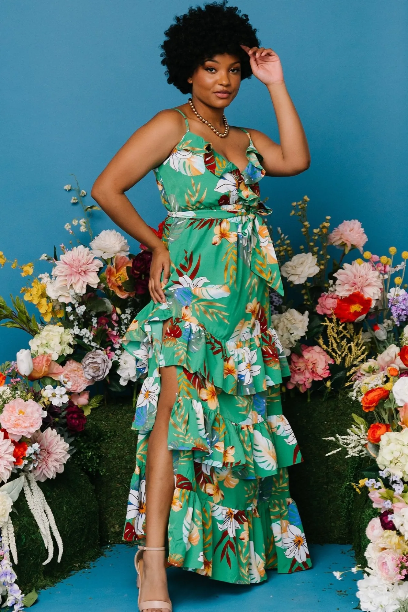 Baltic Born Dolores Ruffle Maxi Dress | Green Multi
