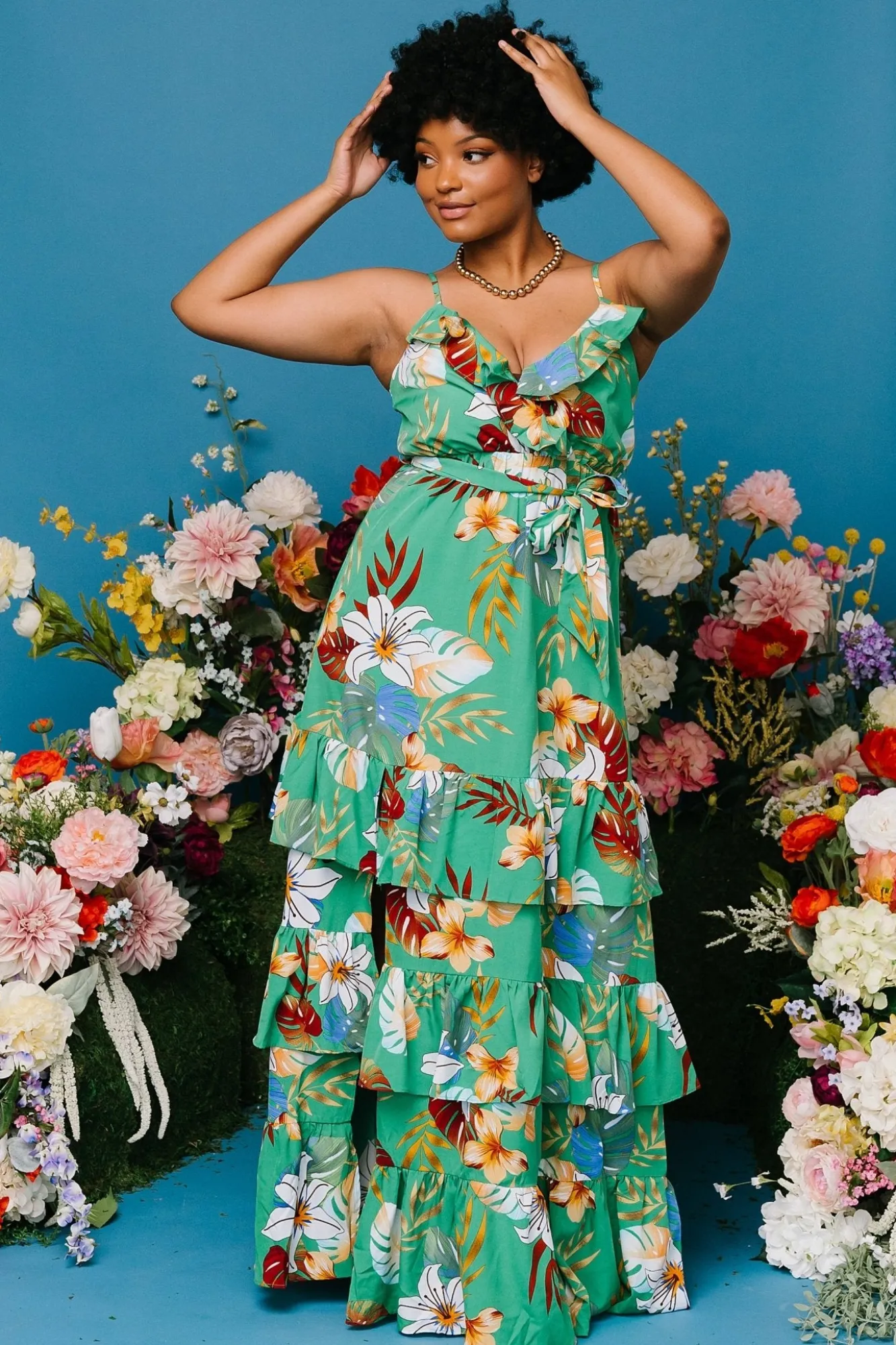 Baltic Born Dolores Ruffle Maxi Dress | Green Multi