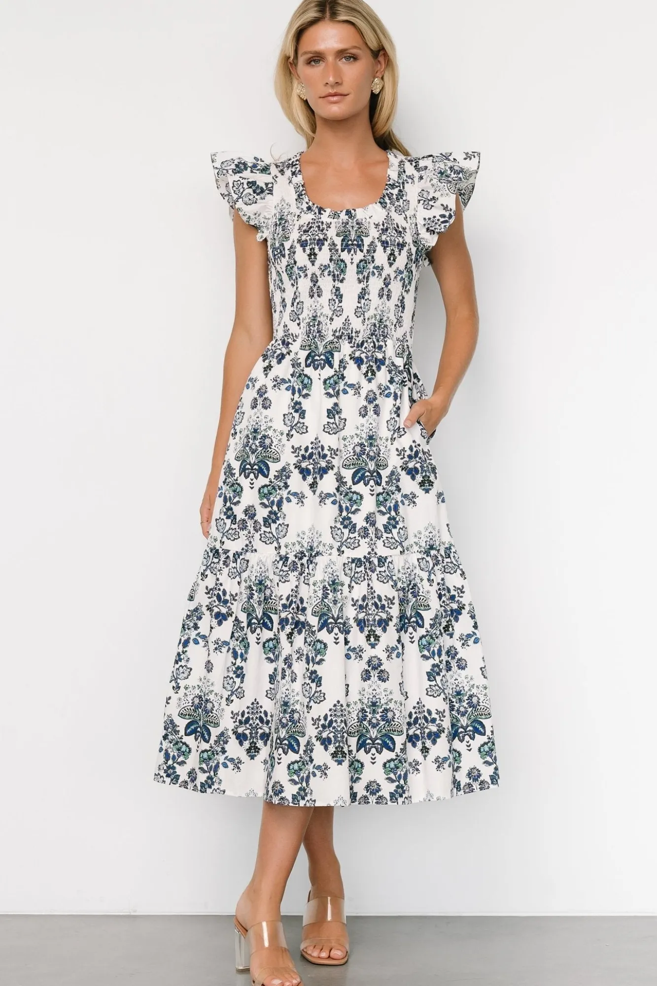 Baltic Born Dominique Midi Dress | White + Cobalt