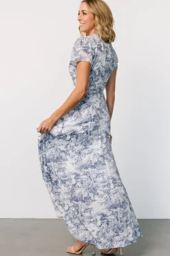 Baltic Born Dulce Wrap Maxi Dress | White + Blue Print
