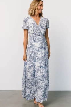 Baltic Born Dulce Wrap Maxi Dress | White + Blue Print