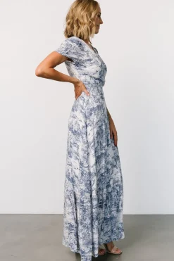Baltic Born Dulce Wrap Maxi Dress | White + Blue Print