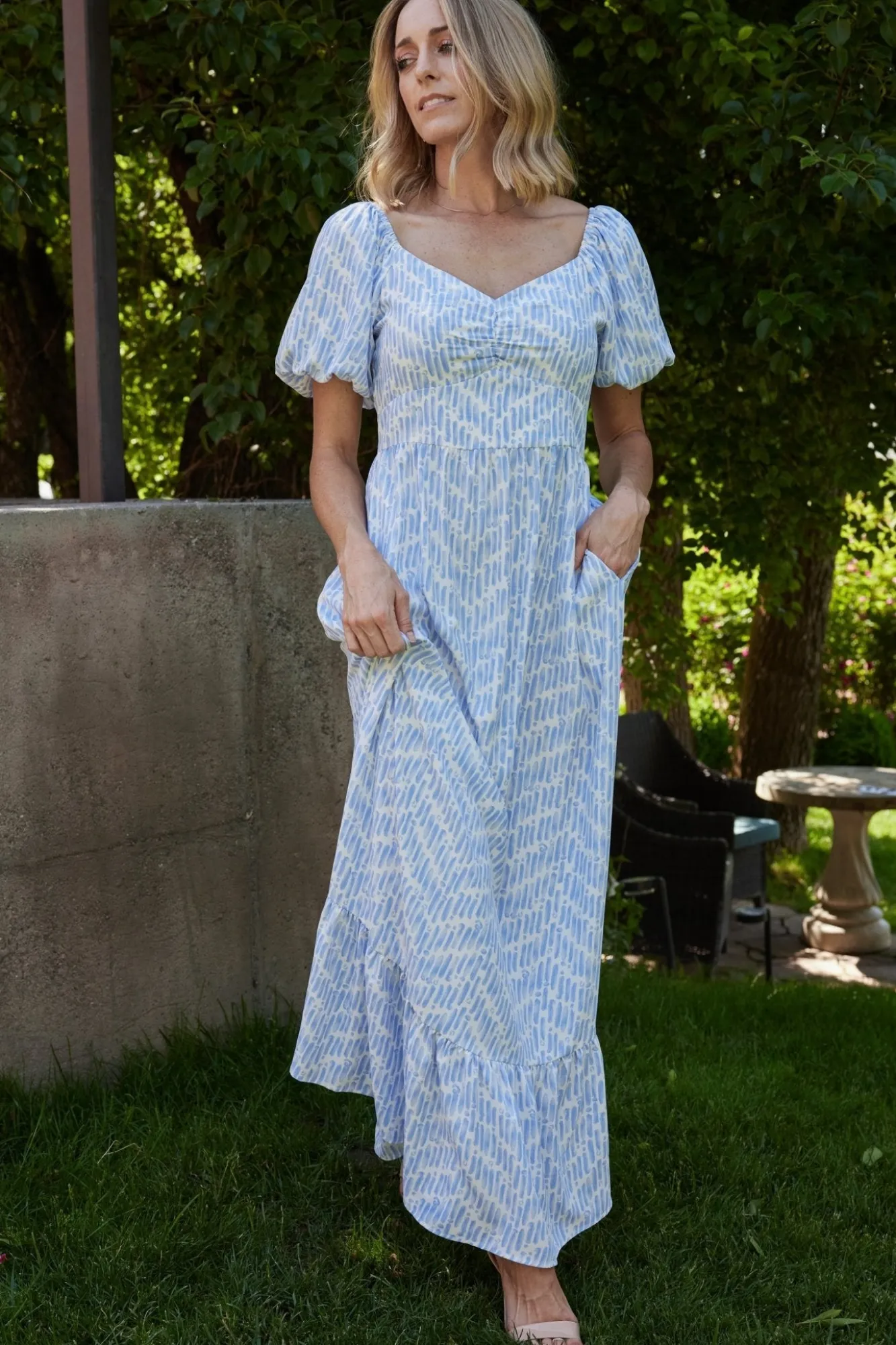 Baltic Born Durban Maxi Dress | Dusty Blue Print