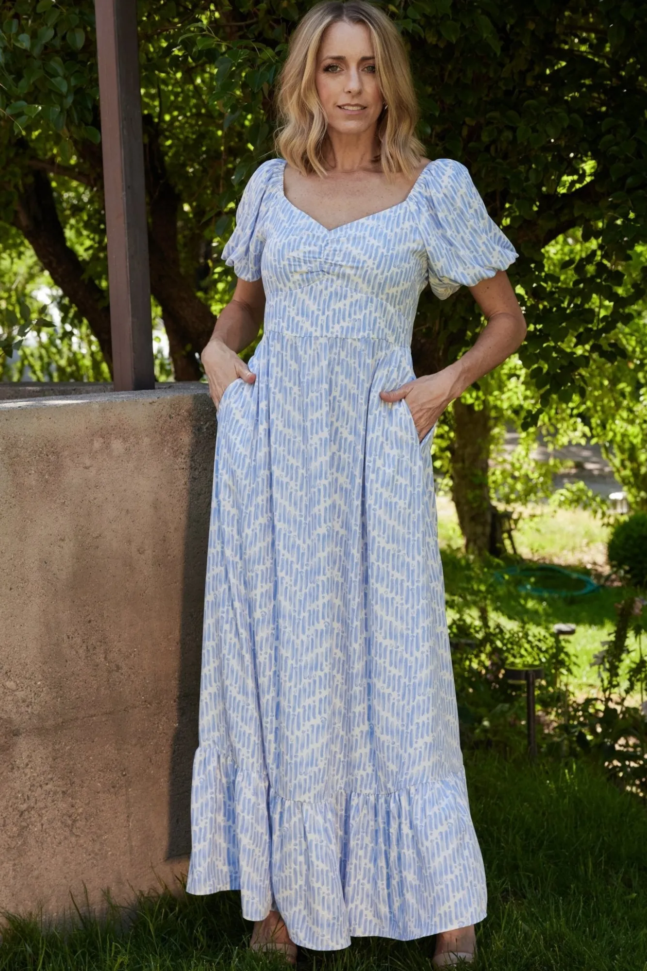 Baltic Born Durban Maxi Dress | Dusty Blue Print