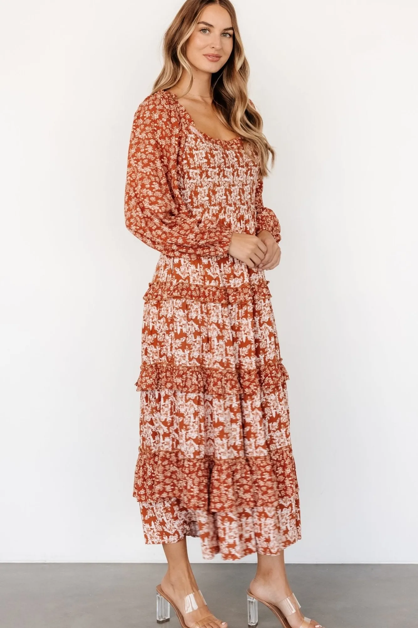 Baltic Born Dynah Tiered Dress | Rust +Cream Floral