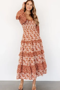 Baltic Born Dynah Tiered Dress | Rust +Cream Floral