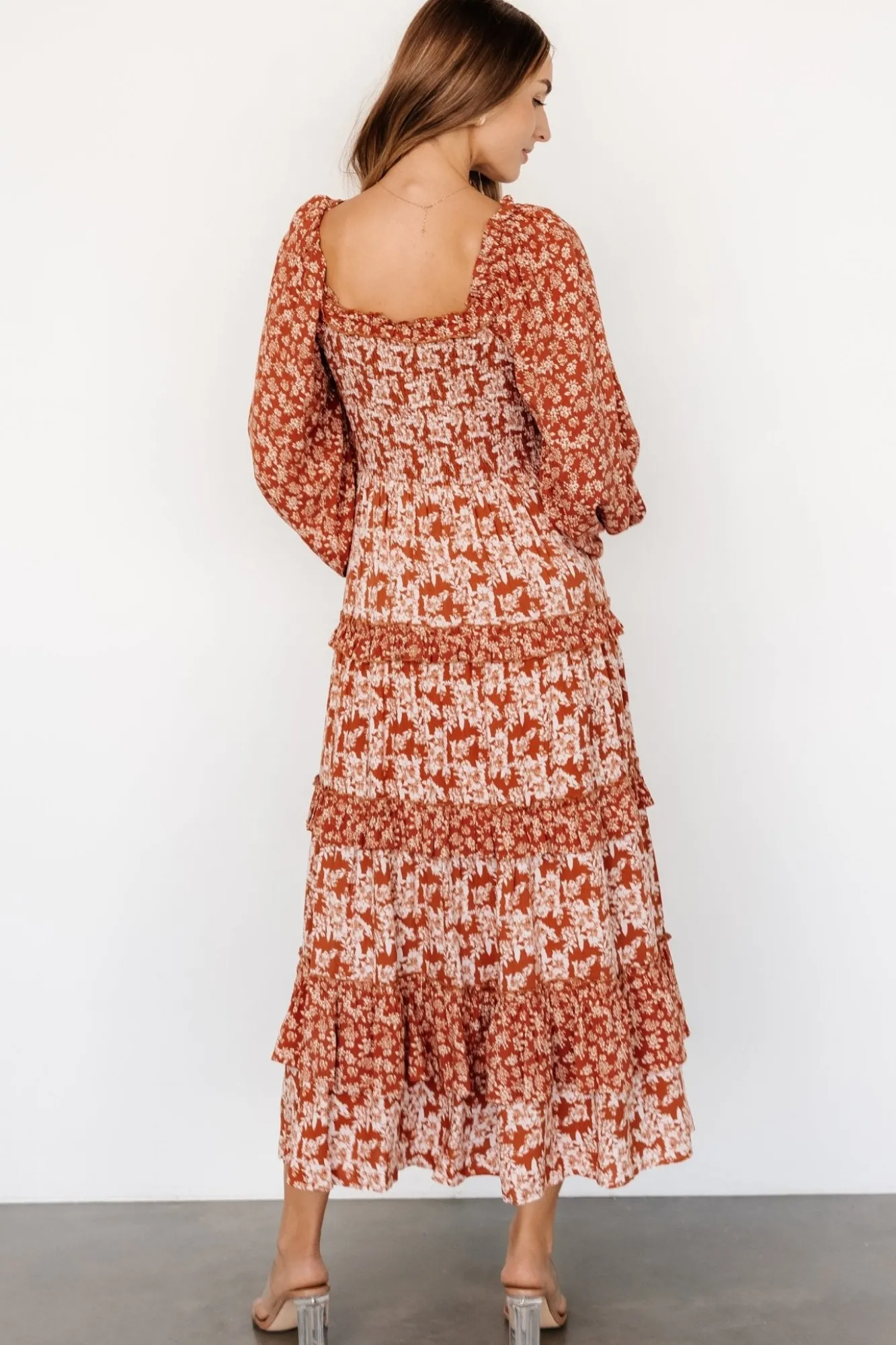 Baltic Born Dynah Tiered Dress | Rust +Cream Floral