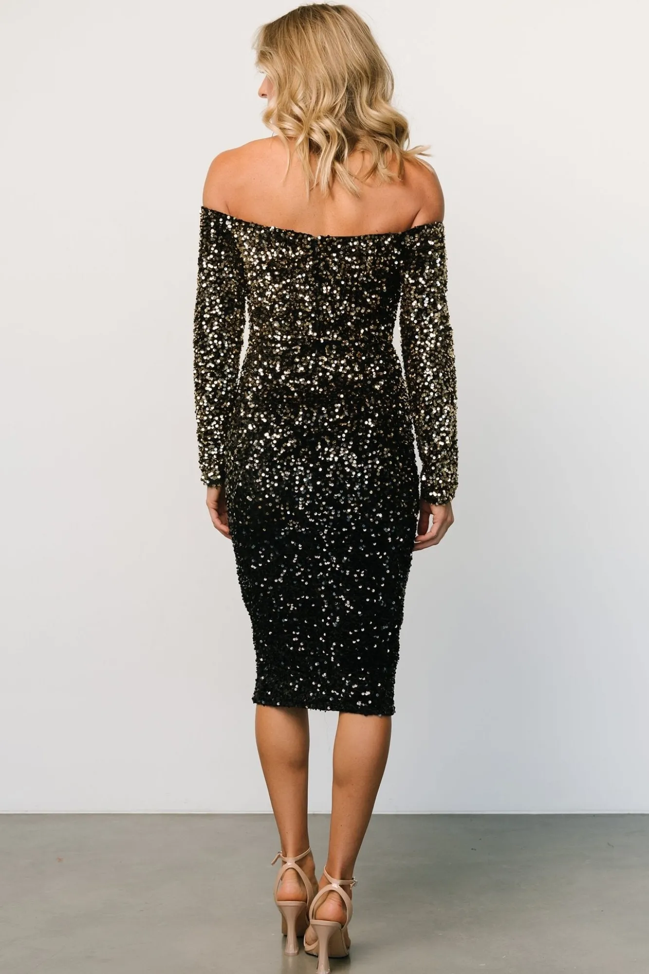 Baltic Born Eclipse Sequin Midi Dress | Black + Gold