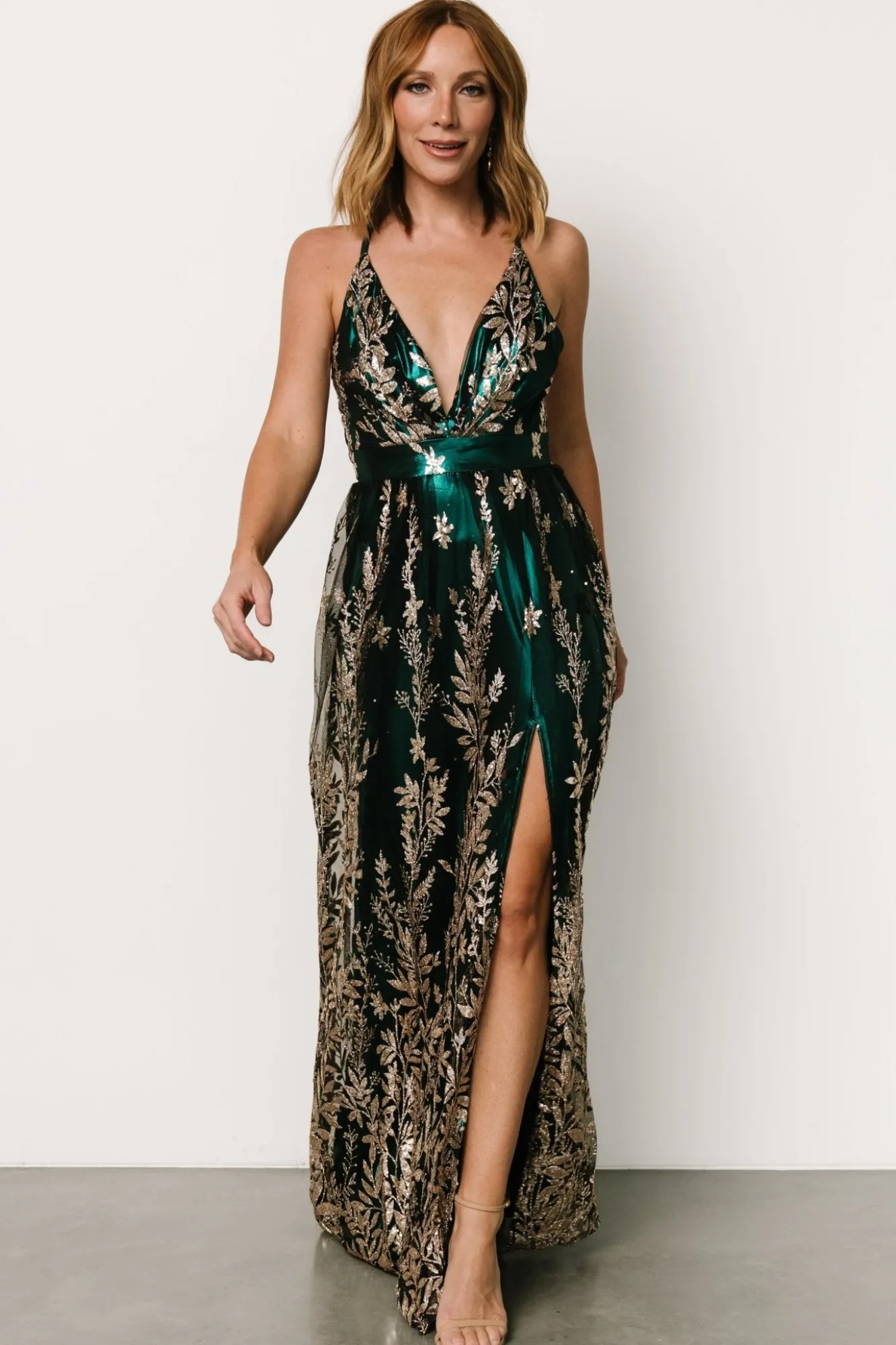 Baltic Born Eirena Sparkle Gown | Emerald + Rose Gold