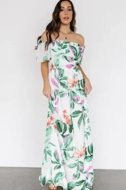 Baltic Born Elina Maxi Dress | White + Green Multi Floral