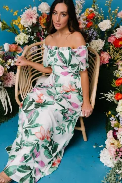 Baltic Born Elina Maxi Dress | White + Green Multi Floral