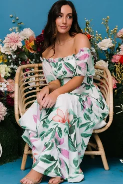 Baltic Born Elina Maxi Dress | White + Green Multi Floral