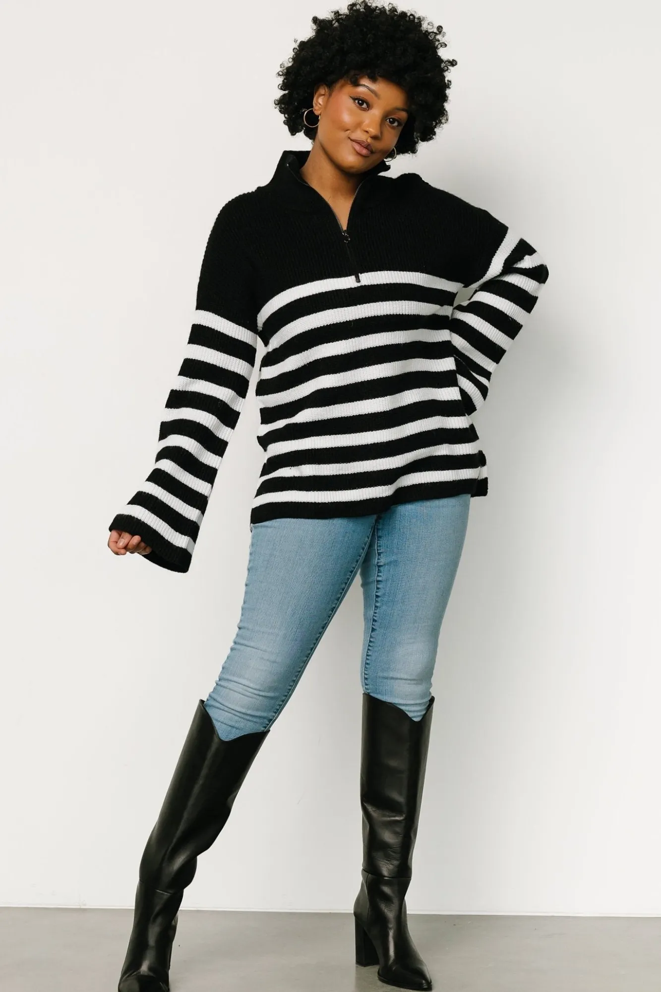 Baltic Born Elmer Striped Half Zip Sweater | Black + White