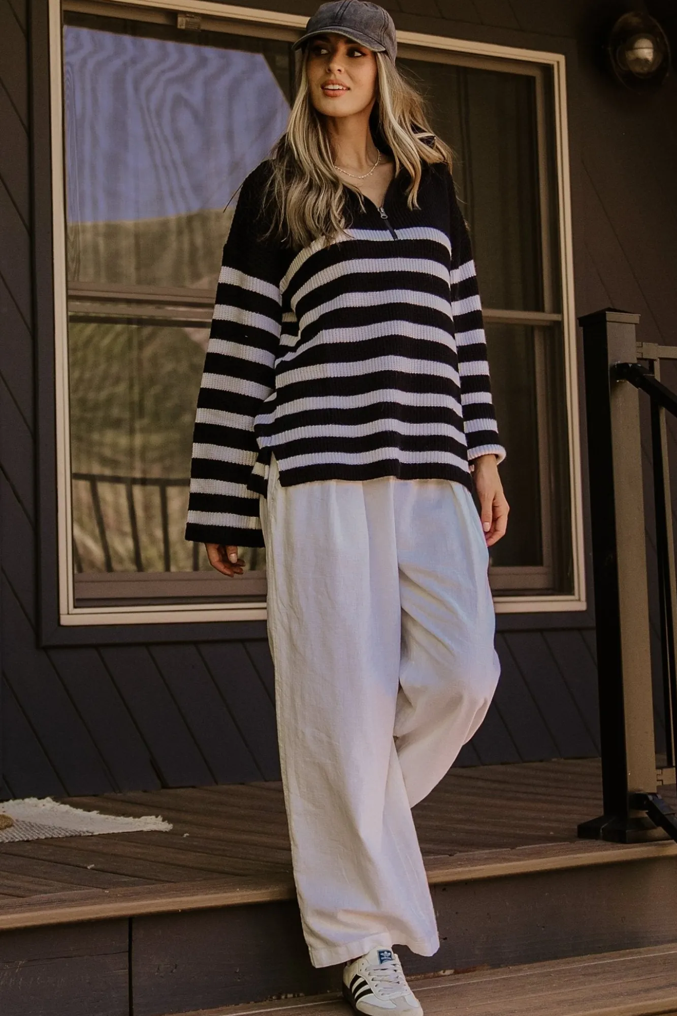 Baltic Born Elmer Striped Half Zip Sweater | Black + White
