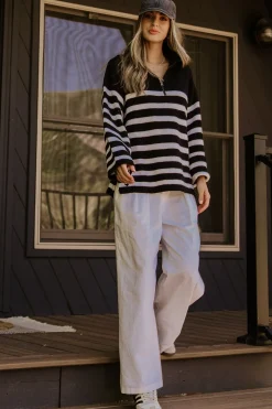 Baltic Born Elmer Striped Half Zip Sweater | Black + White