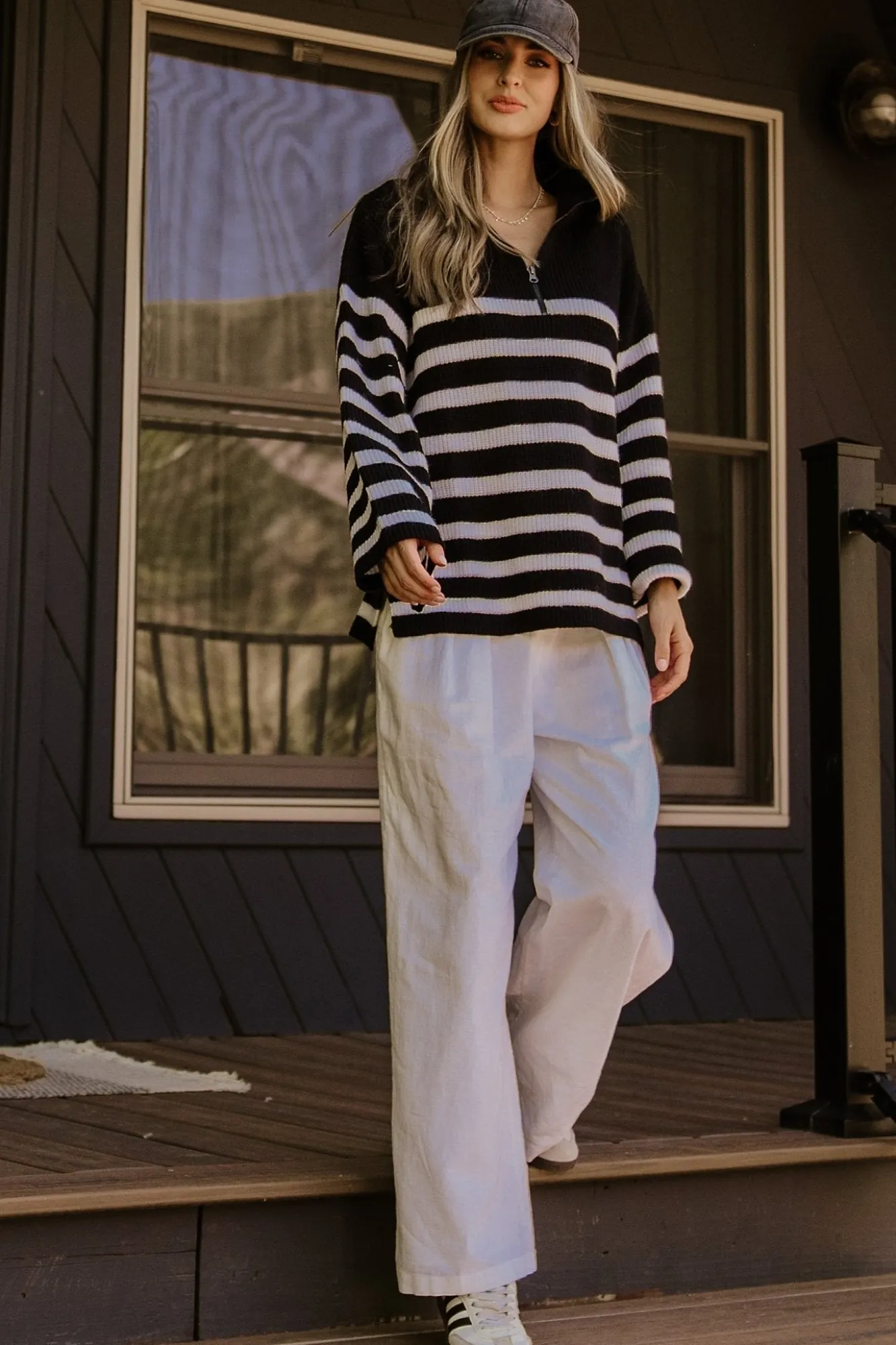 Baltic Born Elmer Striped Half Zip Sweater | Black + White