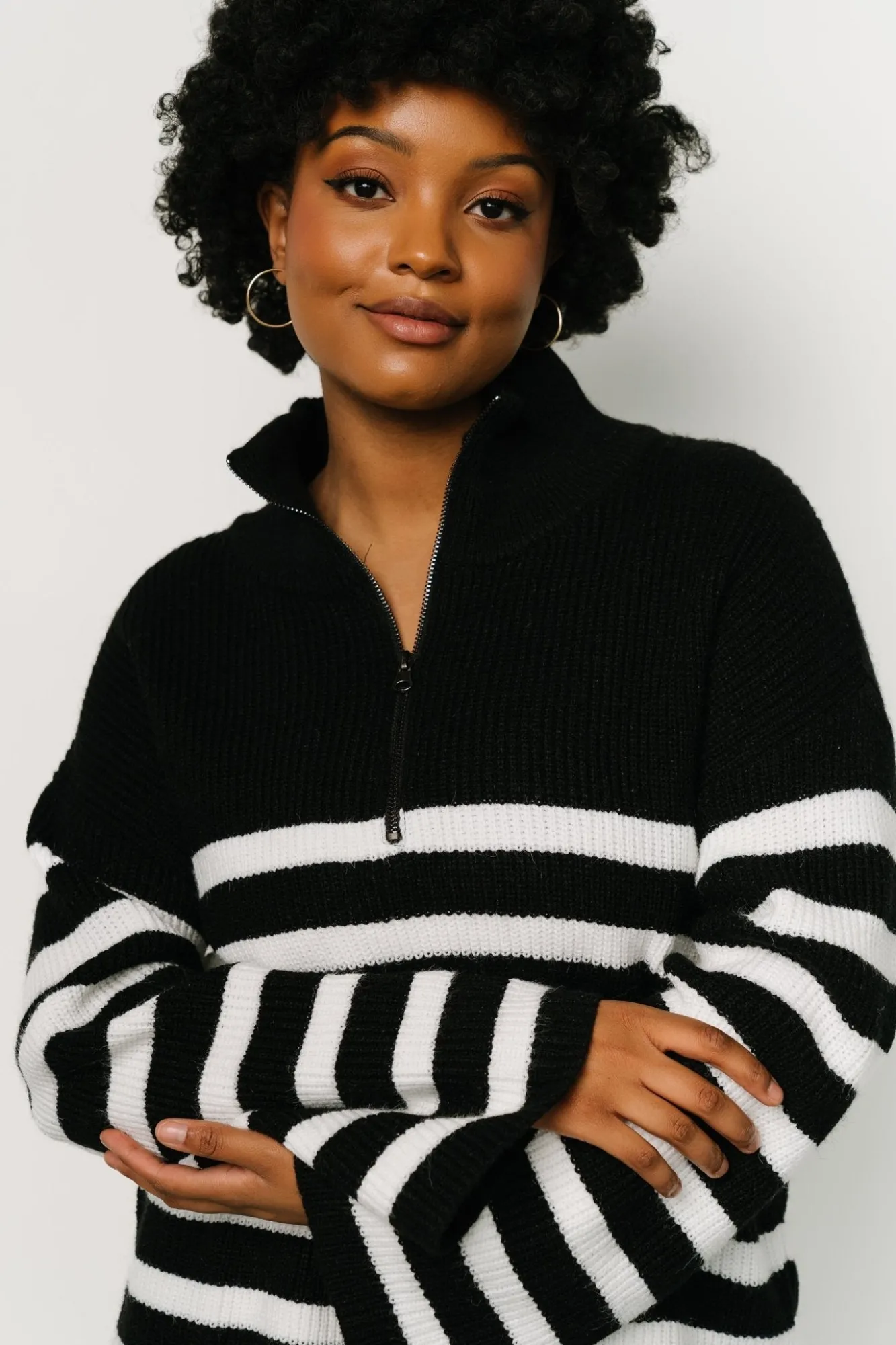Baltic Born Elmer Striped Half Zip Sweater | Black + White