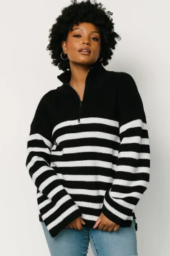 Baltic Born Elmer Striped Half Zip Sweater | Black + White