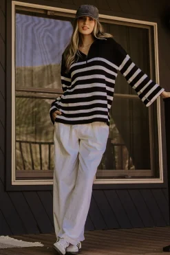 Baltic Born Elmer Striped Half Zip Sweater | Black + White