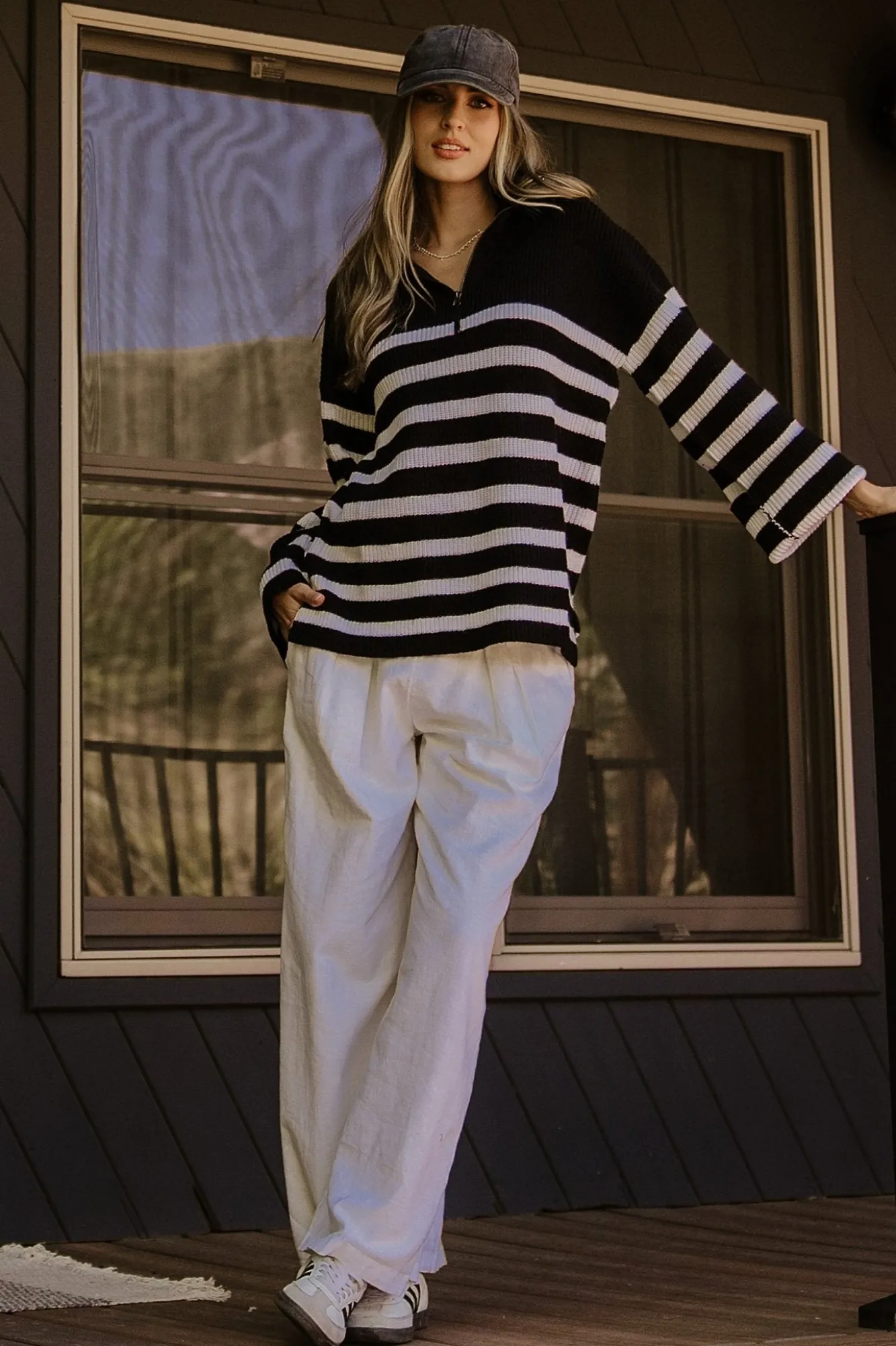 Baltic Born Elmer Striped Half Zip Sweater | Black + White