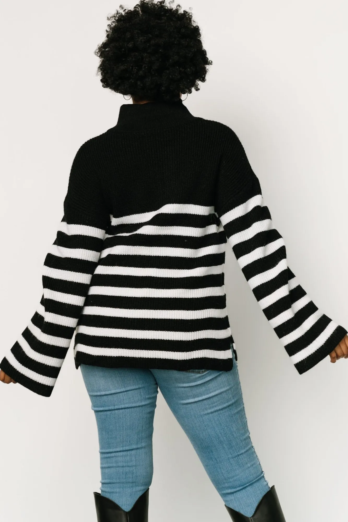 Baltic Born Elmer Striped Half Zip Sweater | Black + White