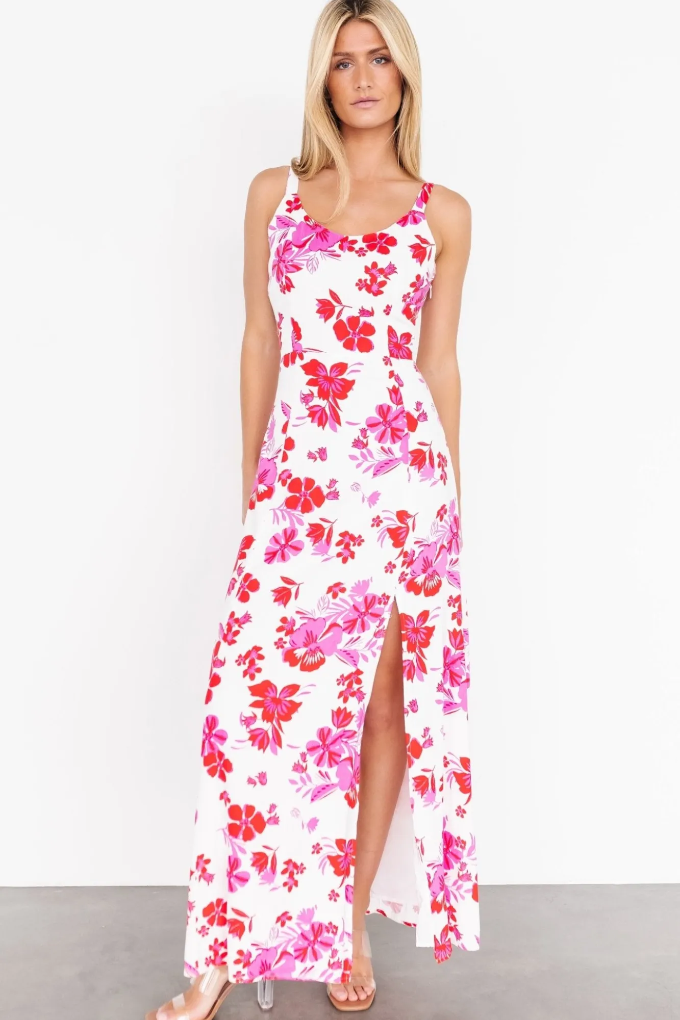 Baltic Born Emaline Open Back Maxi Dress | White + Pink Floral