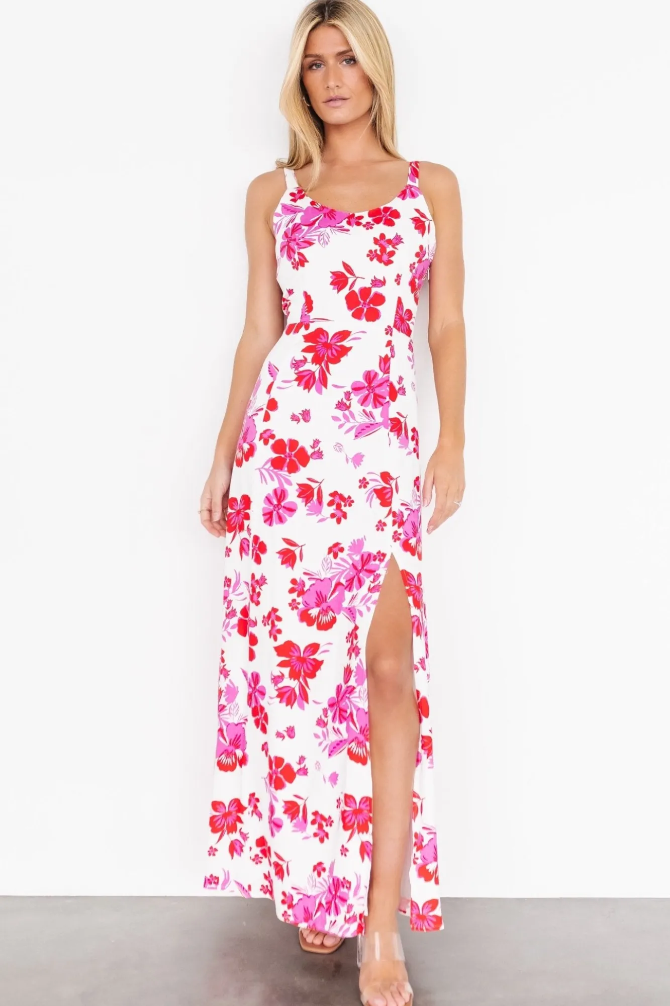 Baltic Born Emaline Open Back Maxi Dress | White + Pink Floral