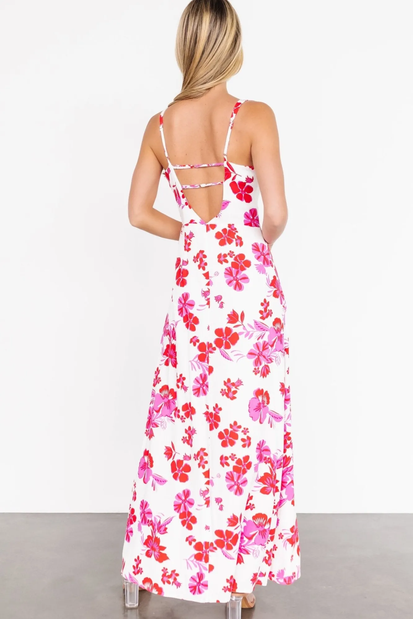 Baltic Born Emaline Open Back Maxi Dress | White + Pink Floral