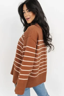 Baltic Born Emerson Stripe Knit Sweater | Dark Camel + Ivory