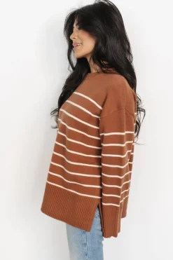 Baltic Born Emerson Stripe Knit Sweater | Dark Camel + Ivory
