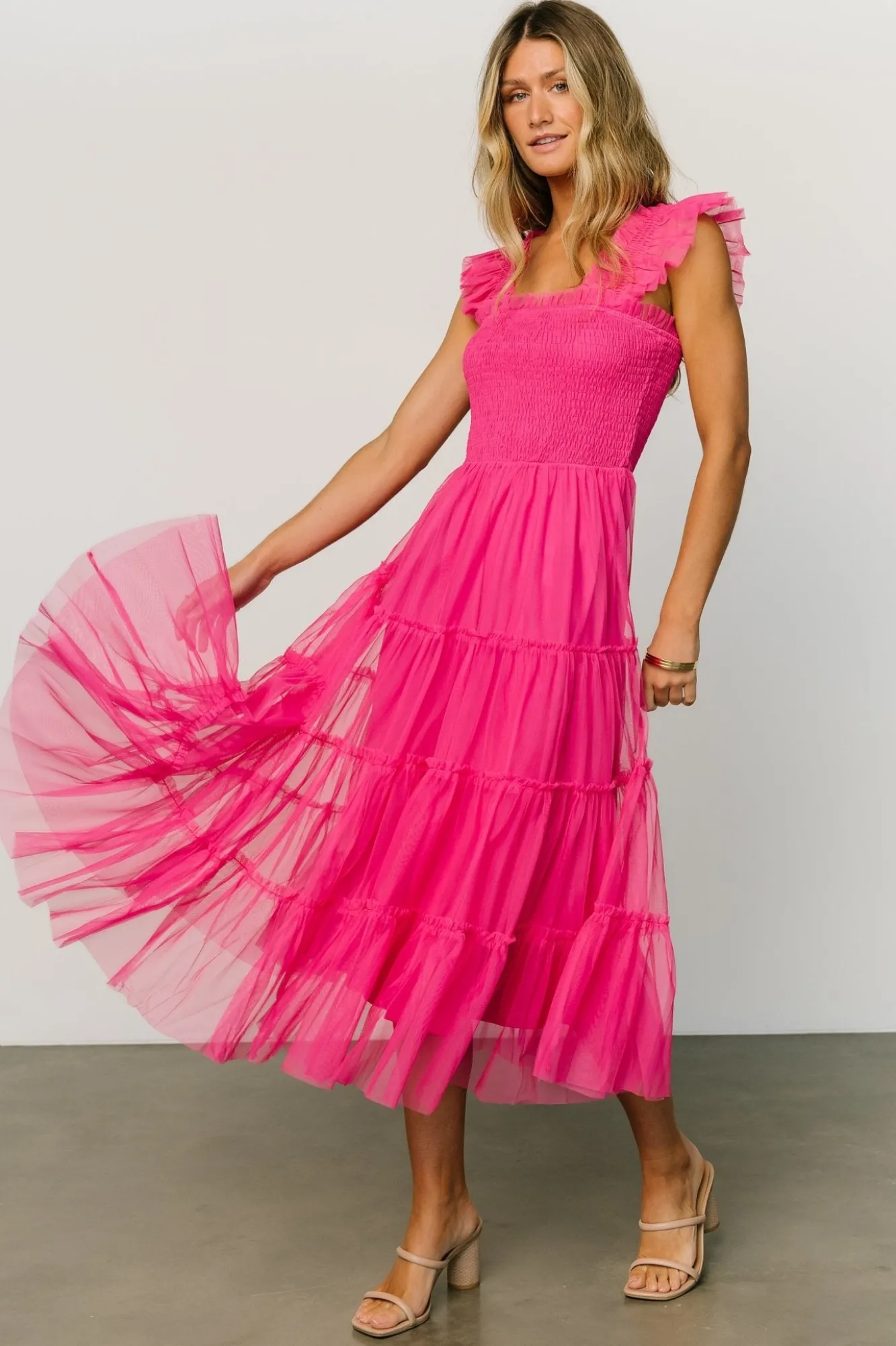 Baltic Born Emma Smocked Tulle Dress | Hot Pink