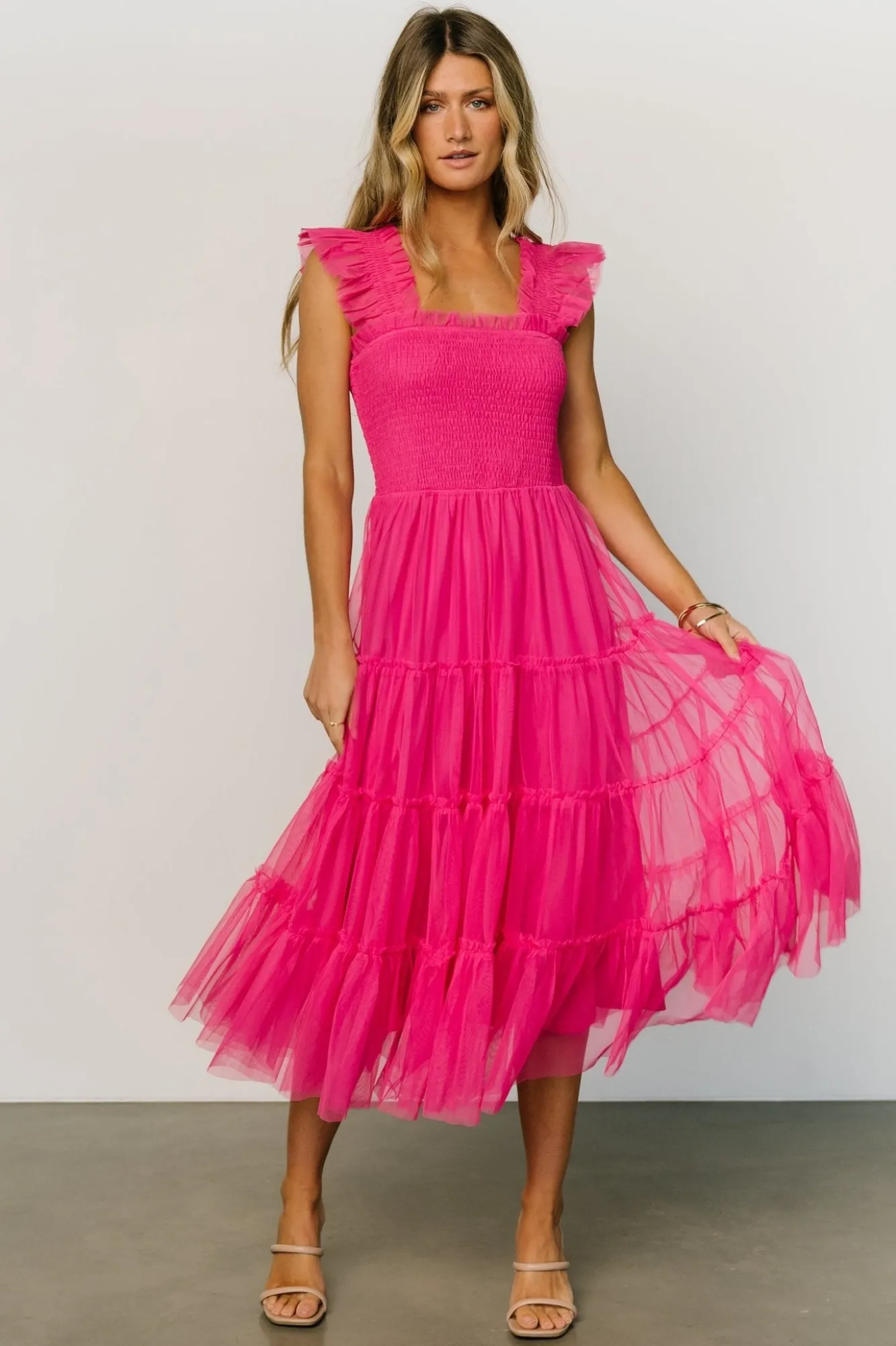 Baltic Born Emma Smocked Tulle Dress | Hot Pink