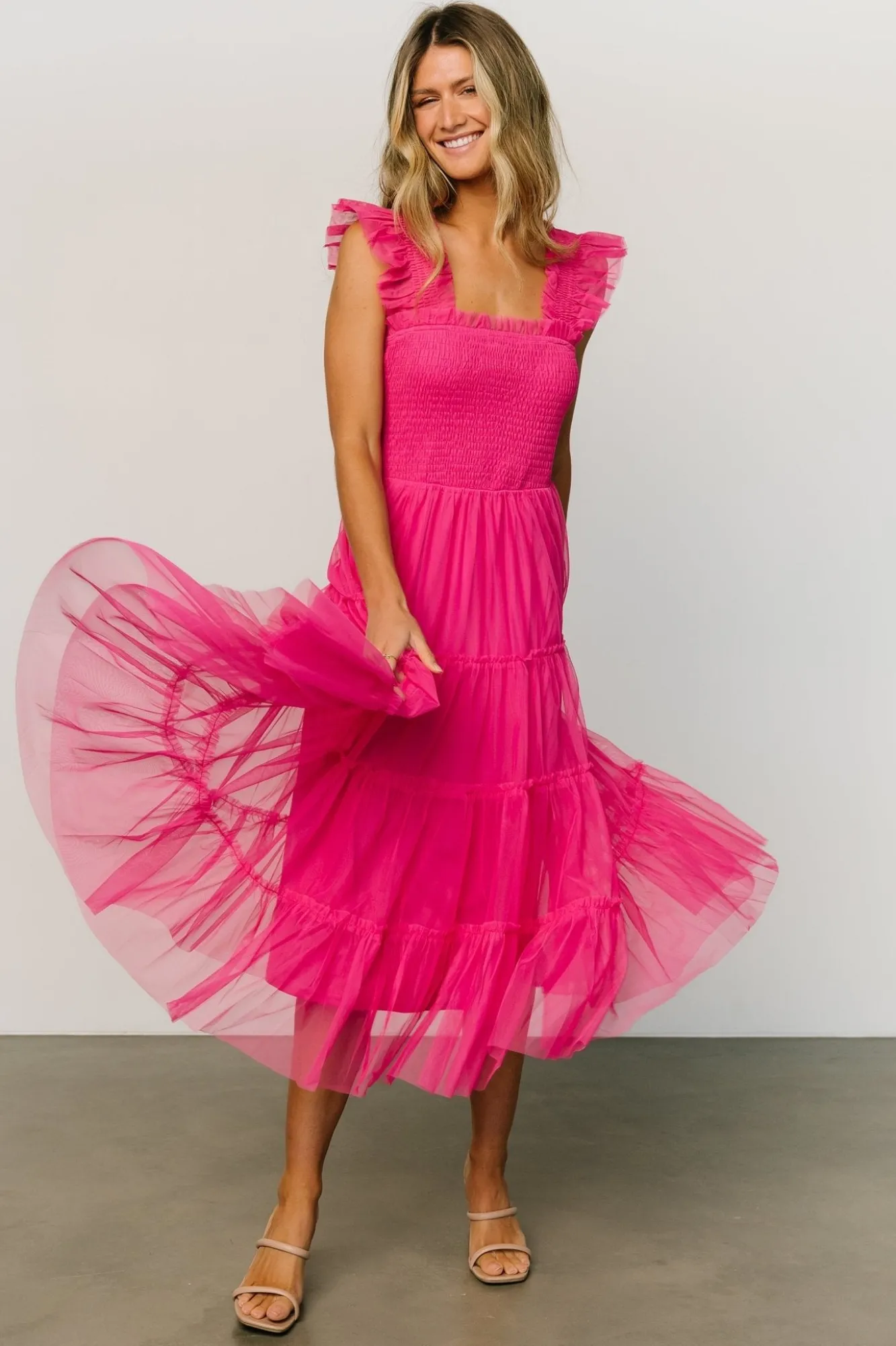 Baltic Born Emma Smocked Tulle Dress | Hot Pink