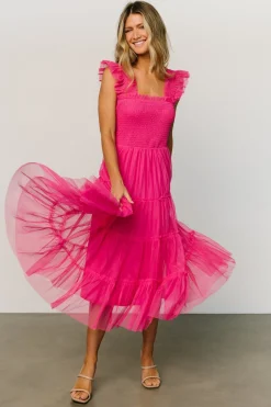 Baltic Born Emma Smocked Tulle Dress | Hot Pink