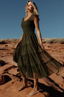 Baltic Born Emma Smocked Tulle Dress | Dark Olive