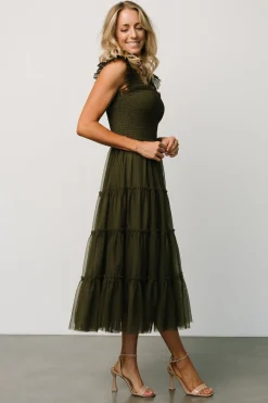 Baltic Born Emma Smocked Tulle Dress | Dark Olive