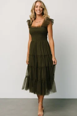 Baltic Born Emma Smocked Tulle Dress | Dark Olive