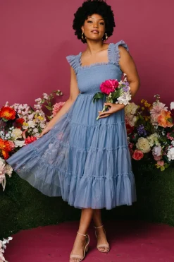 Baltic Born Emma Smocked Tulle Dress | Slate Blue