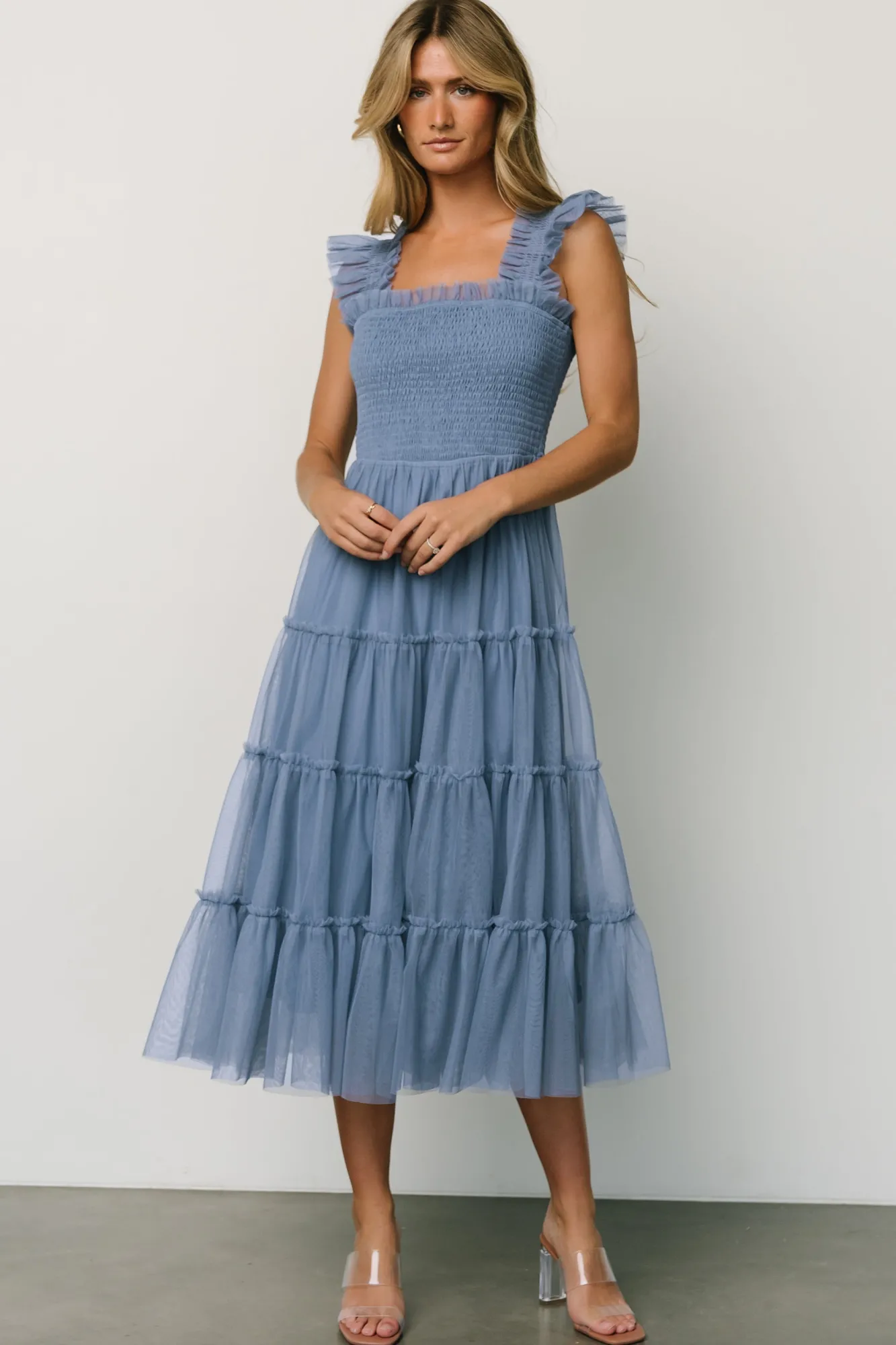 Baltic Born Emma Smocked Tulle Dress | Slate Blue