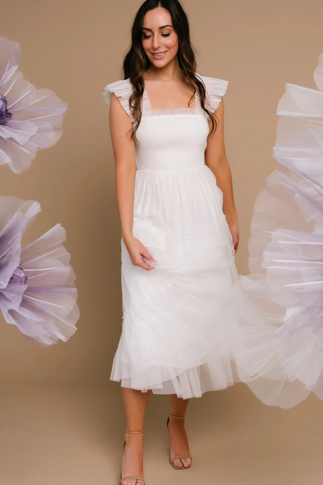 Baltic Born Emma Smocked Tulle Dress | Off White
