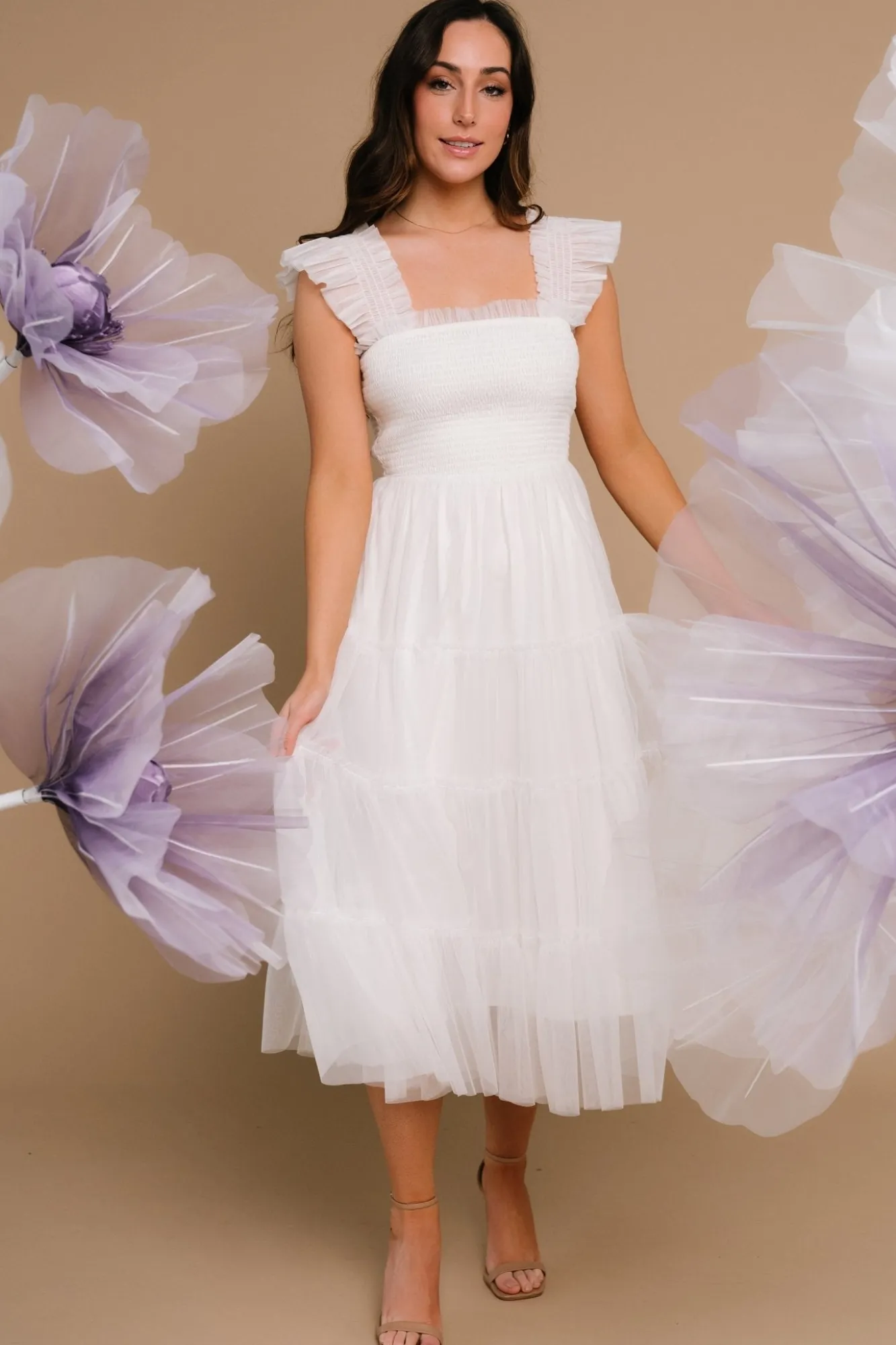 Baltic Born Emma Smocked Tulle Dress | Off White