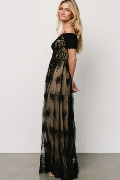 Baltic Born Esperanza Tulle Embroidered Maxi Dress | Black + Nude