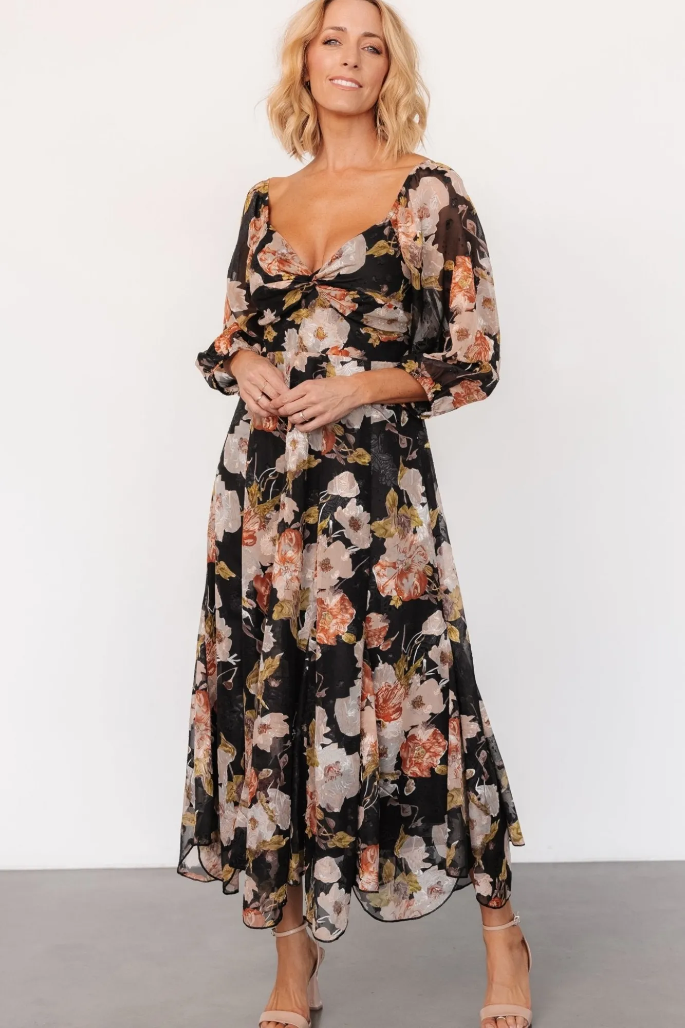 Baltic Born Etta Midi Dress | Black + Peach Floral